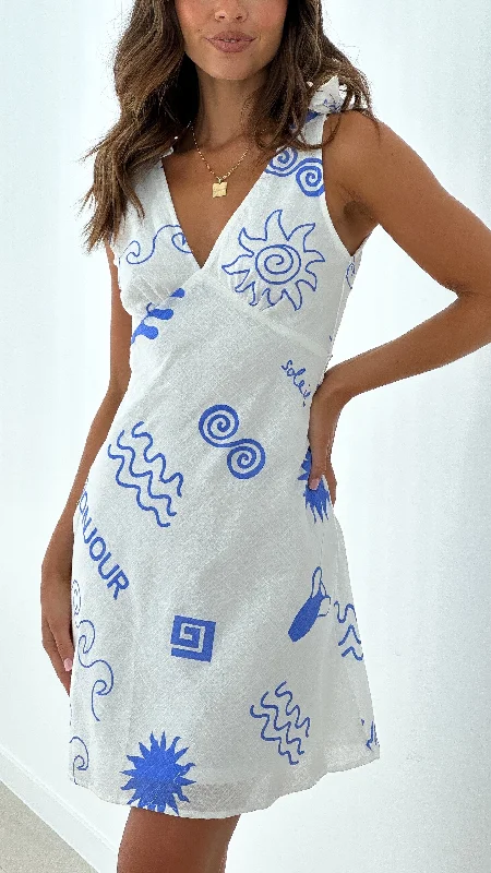 Clearance Event Fakhiri Mini Dress - White / Blue Bonjour