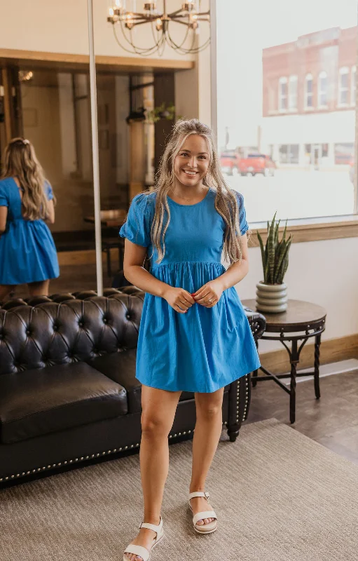 Early Access CORINE COBALT BLUE BABY DOLL SHORT DRESS BY IVY & CO