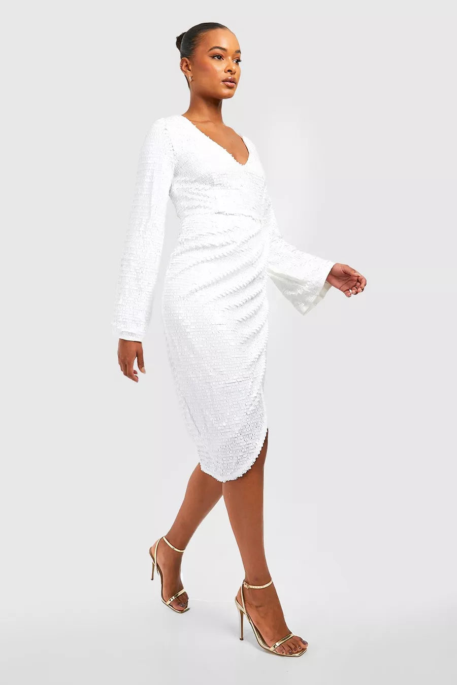 Online Only Tall Sequin Flare Sleeve Midi Dress