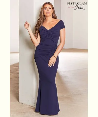Midnight Madness Bardot Maxi Dress Navy