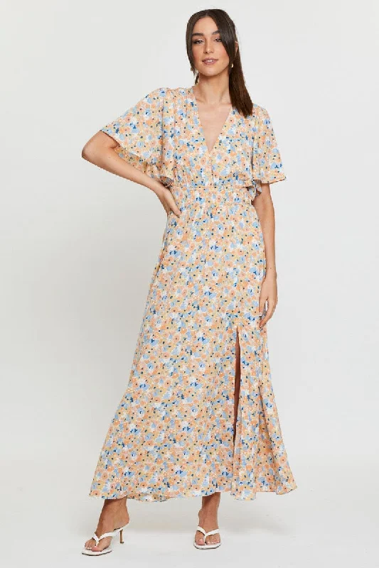 Discount Extravaganza Print Dress Short Sleeve Maxi