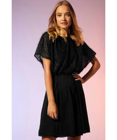 Bonus Savings Textural Drape Dress With Panel Skirt Black