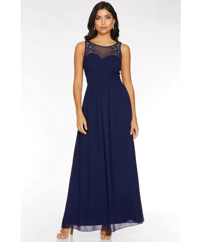 Limited Availability Mesh Embellished Sweetheart Neckline Maxi Dress