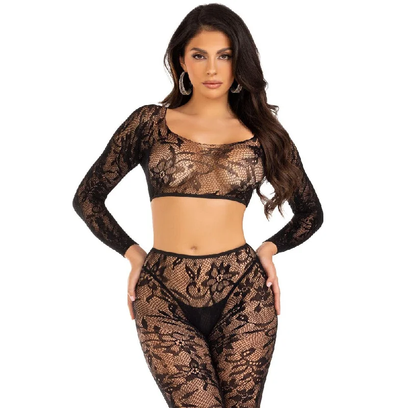 Exclusive Preview Leg Avenue Crop Top And Footless Tights Black Size 6 To 12