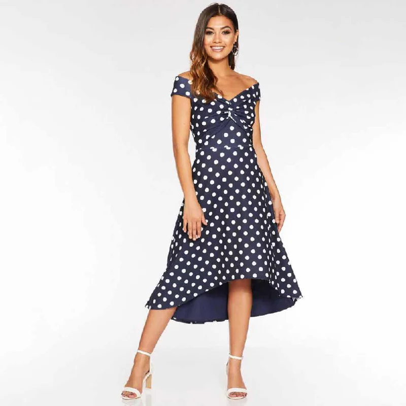 Savings Galore Navy Polka Dot Dip Hem Dress