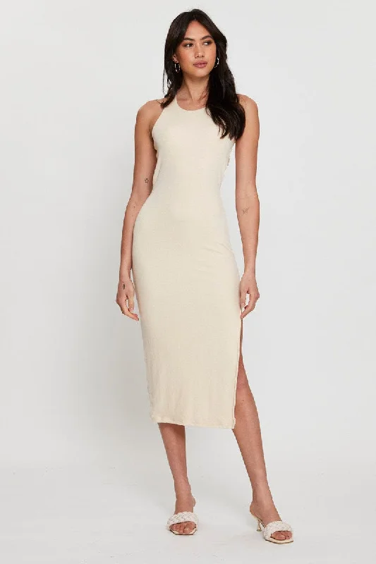 Clearance Items Beige Midi Dress Bodycon