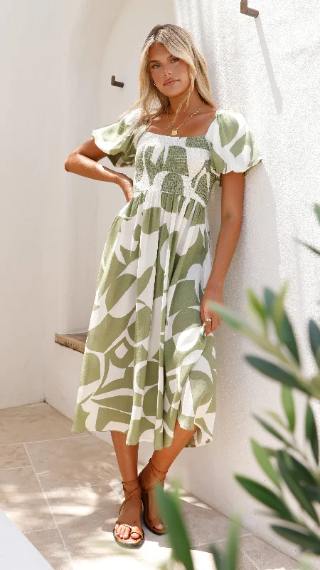 Best Deals Ilene Midi Dress - Sage Print