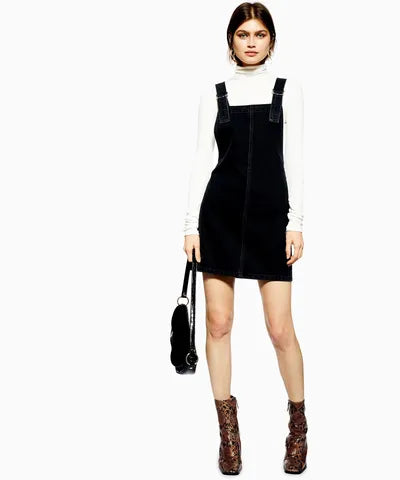Discount Deals Black Denim Pinafore Dress