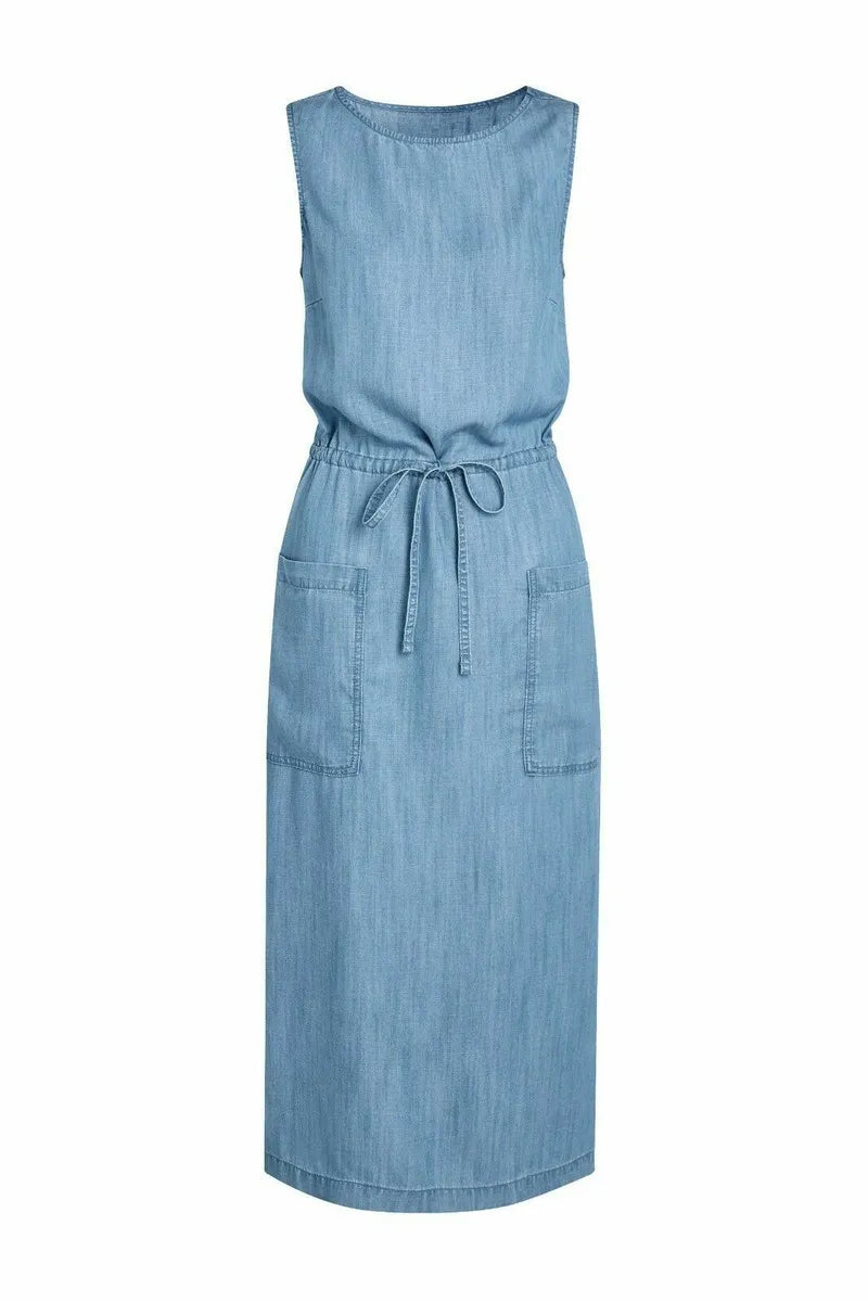 Referral Discount Denim Blue Tencel Pocket Long Dress Elasticated Tie Waist