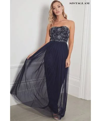 Price Rollback Bandless Navy Beaded Maxi Dress