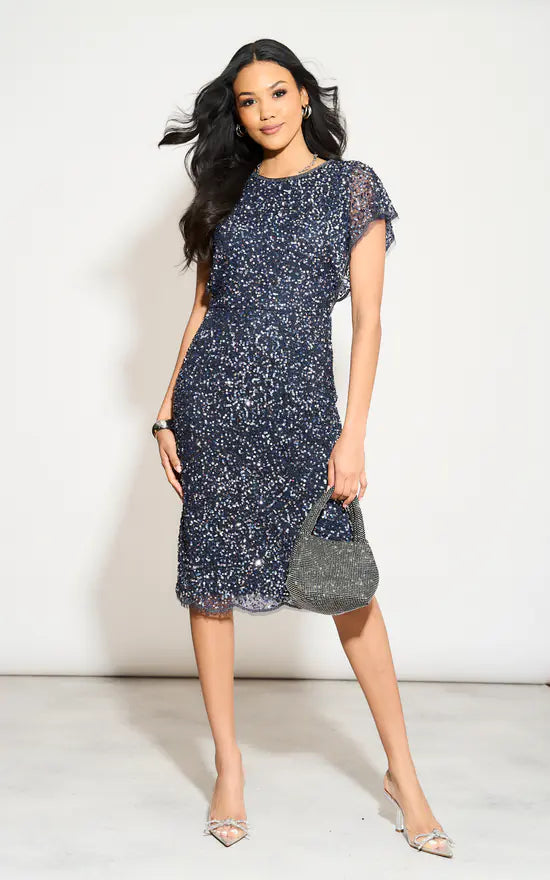 Bargain Bin Cap Sleeved Beaded Dress