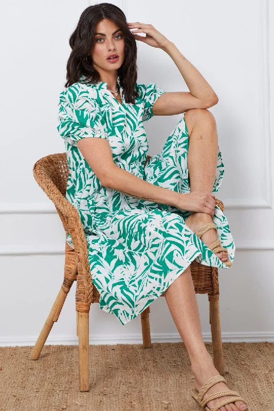 Exclusive Offers Trop Print Midi Dress Short Sleeve