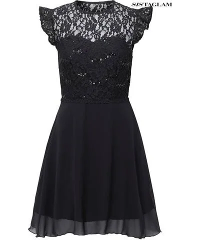 Limited Availability Lace Frill Sleeve Boucle Skater Dress
