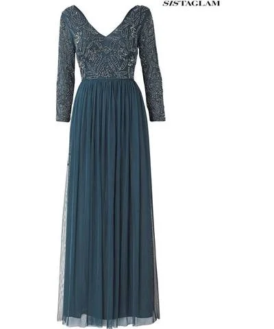 Price Reduction Dark Teal Beaded Longsleeve Maxi Dress