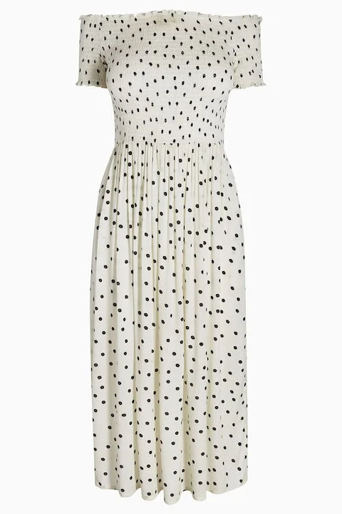 Final Sale Polka Dot Shirred Midi Dress