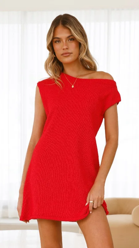 Doorbuster Deal Robin Off Shoulder Mini Dress - Red