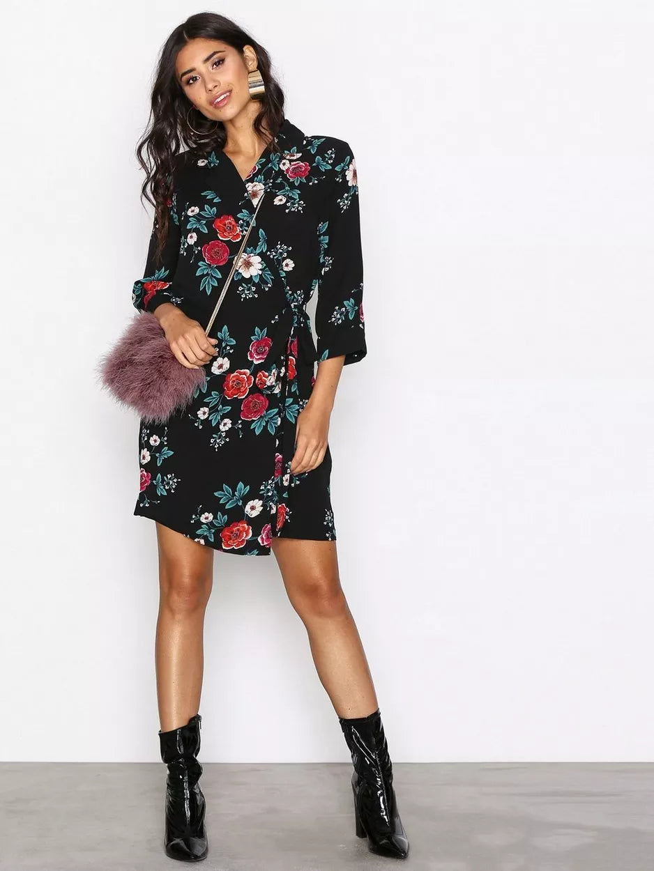 Special Price Rose Print Wrap Dress