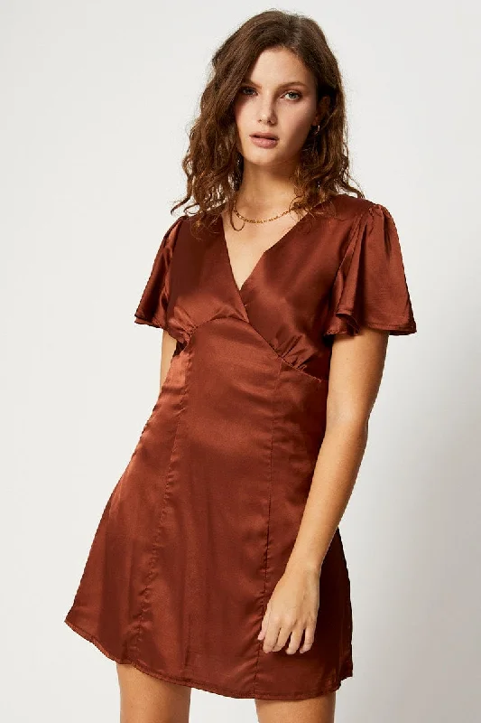 Today’s Deal Brown Mini Dress Short Sleeve