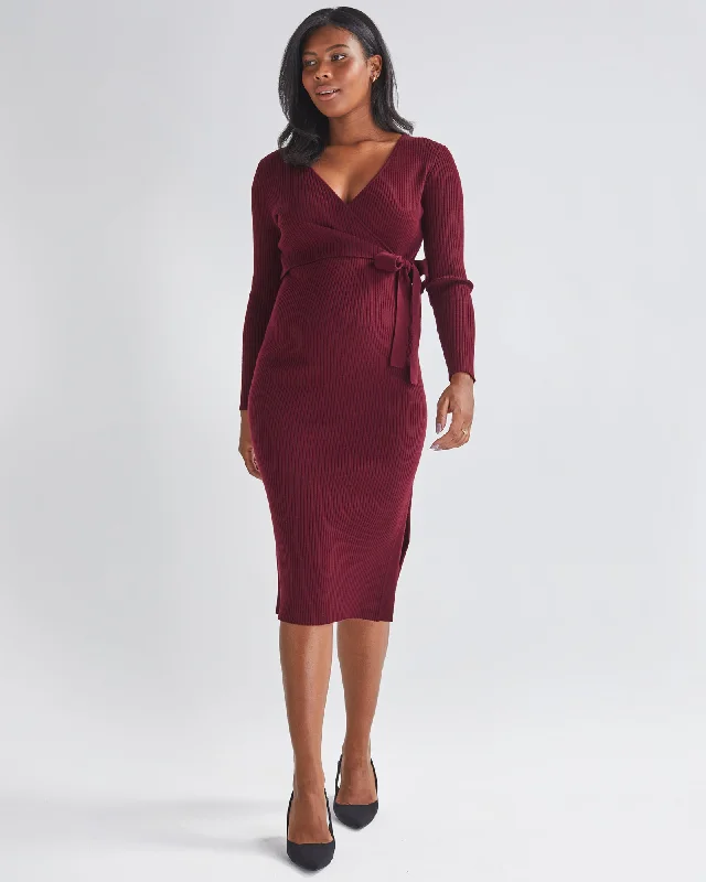 Members Only Lucille Knit Maternity Midi Dress in Burgundy