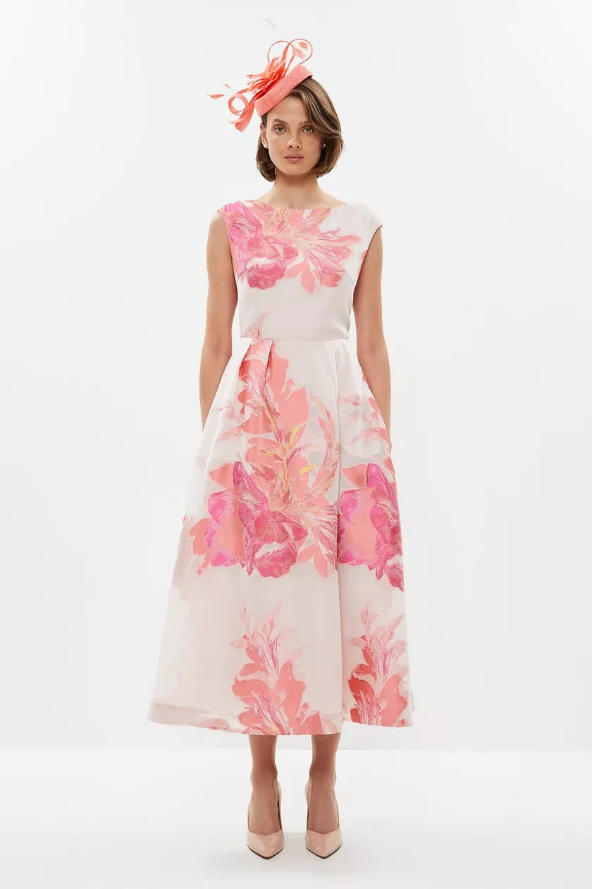 Shop and Save Premium Placement Jacquard Midaxi Dress Pink