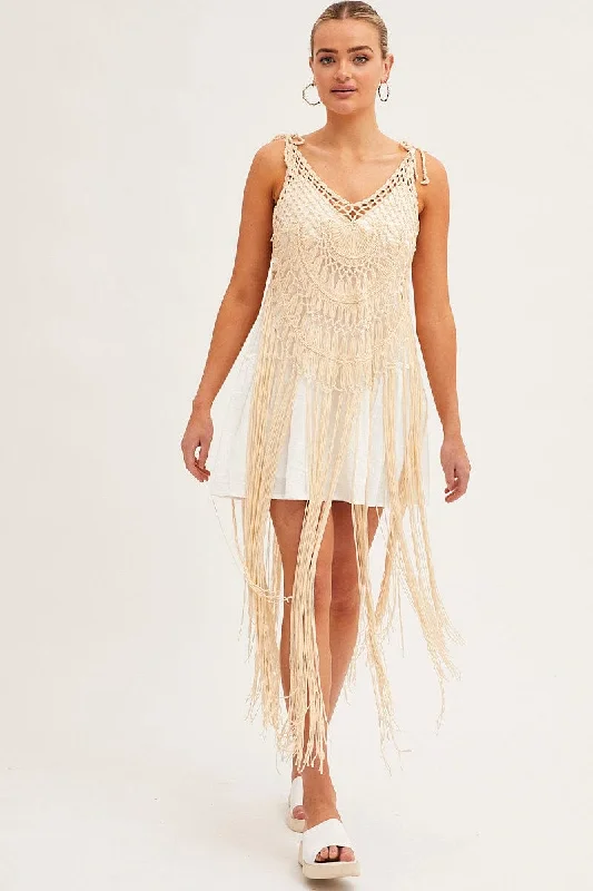 Today Only Beige Crochet Beach Pullover Dress Cover Up
