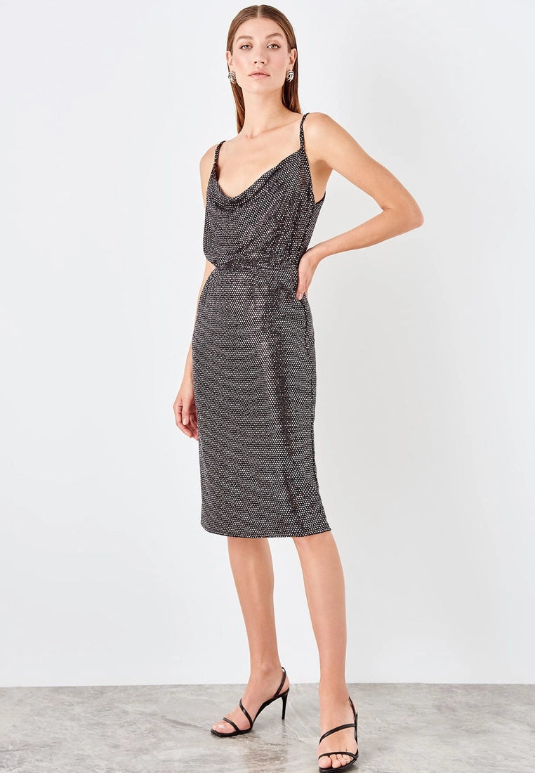 Today’s Deal Strap Cowl Neck Shimmer Dress