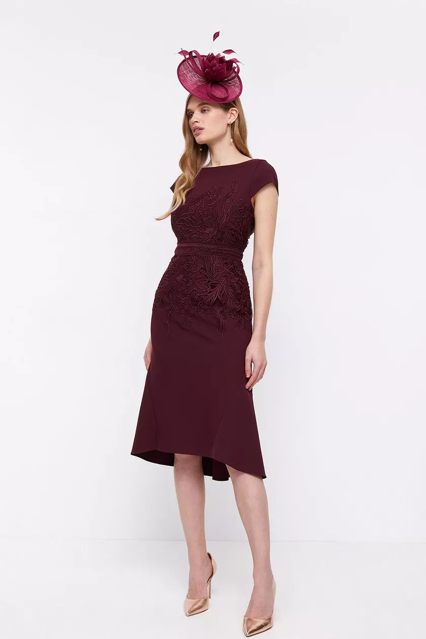 Clearance Event Lace Dress With Crepe Burgundy