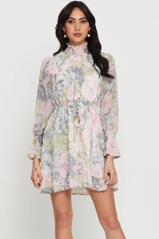 Epic Deals Print Mini Dress Long Sleeve