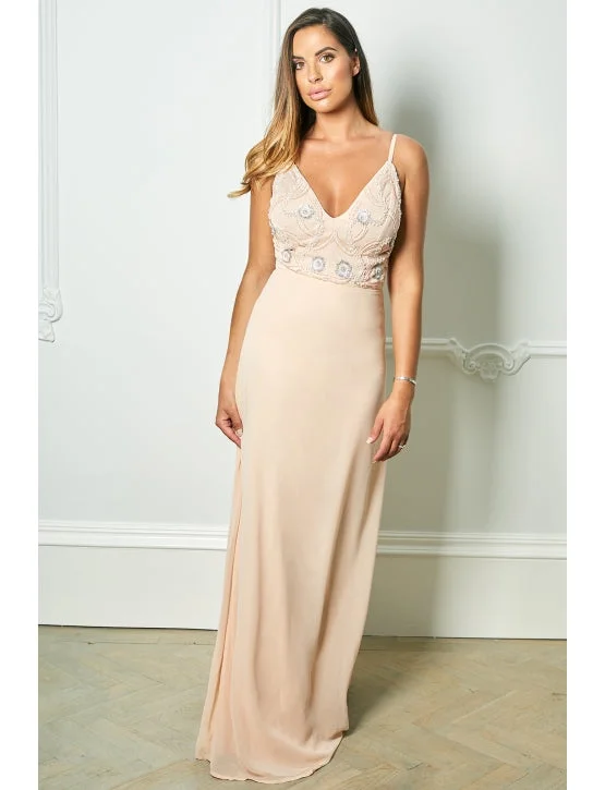 Bargain Prices Nude Strappy Embroidered Bodice Maxi Dress