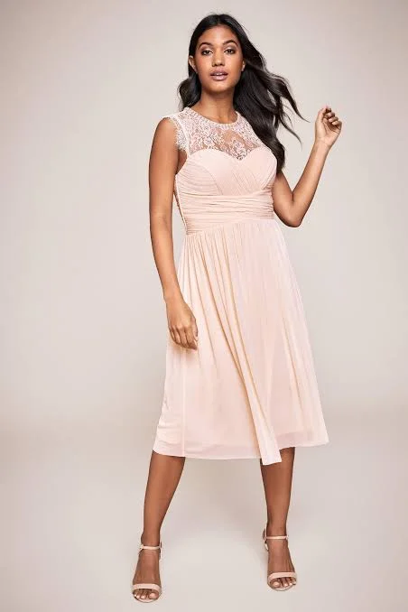 Amazing Deals Mesh Embroidered Trim Midi Dress Pink