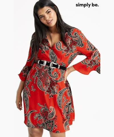 Fantastic Deals Red Paisley Print Wrap Dress