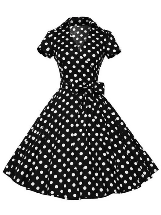 Closeout Polka Dot Belt Wrap Flare Dress
