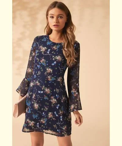 Buy Now Dragon Fly Print Tunic Dress Navy