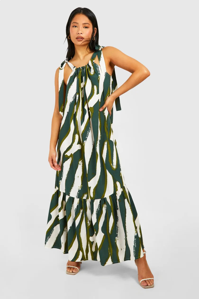Exclusive Savings Petite Printed Tie Shoulder Maxi Dress