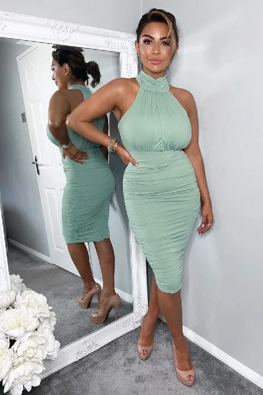 Exclusive Online Offer Duck Egg Ruched High Neck Midi Dress