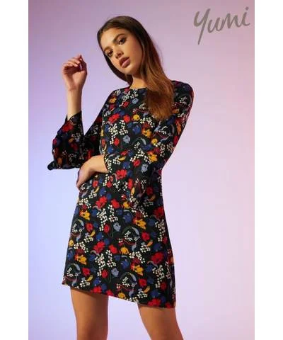 Can't Miss Floral Flute Sleeve Tunic Dress