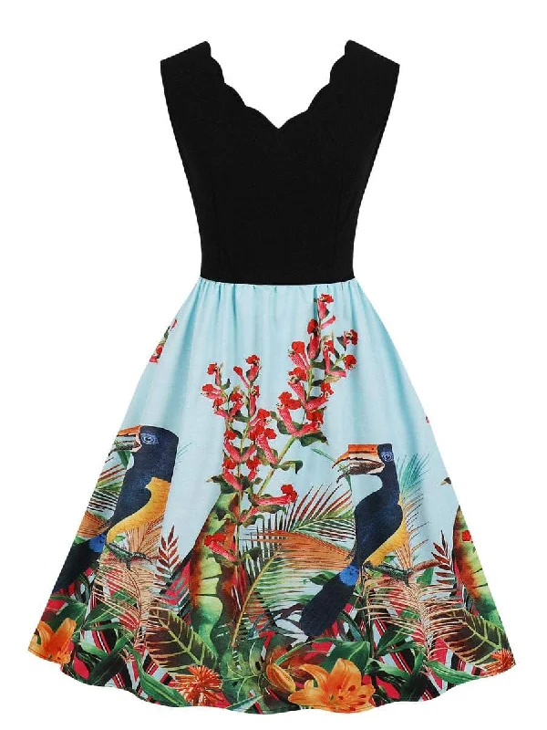 Seasonal Sale 50s Animal And Floral Print Dress
