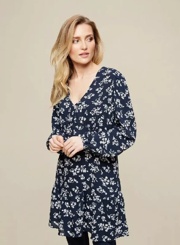 Referral Discount Navy Floral Print Tunic Dress