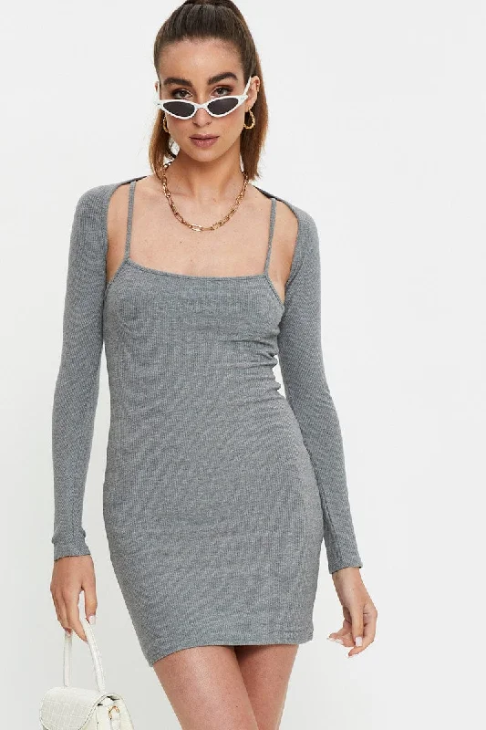 Today Only Grey Ribbed Shrug & Mini Dress Co-Ord