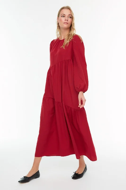 Final Clearance Claret Red Maxi Woven Dress