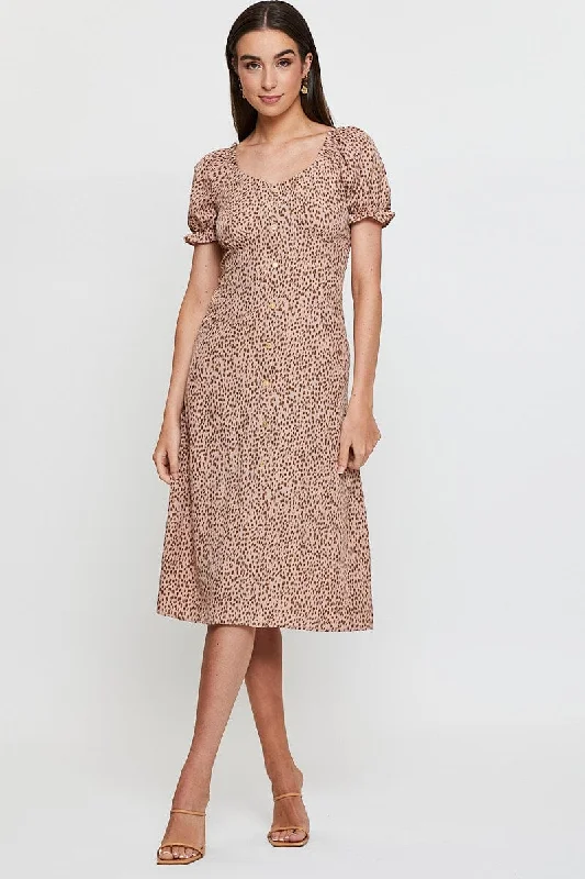 Discount Days Print Maxi Dress Short Sleeve Square Neck