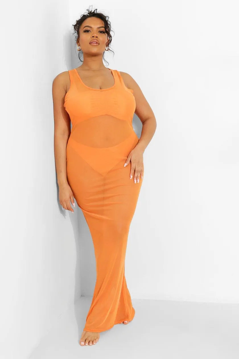 Buy Now Plus Tropicana Racer Front Mesh Beach Dress