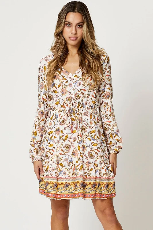 Act Now Print Long Sleeve Skater Dress